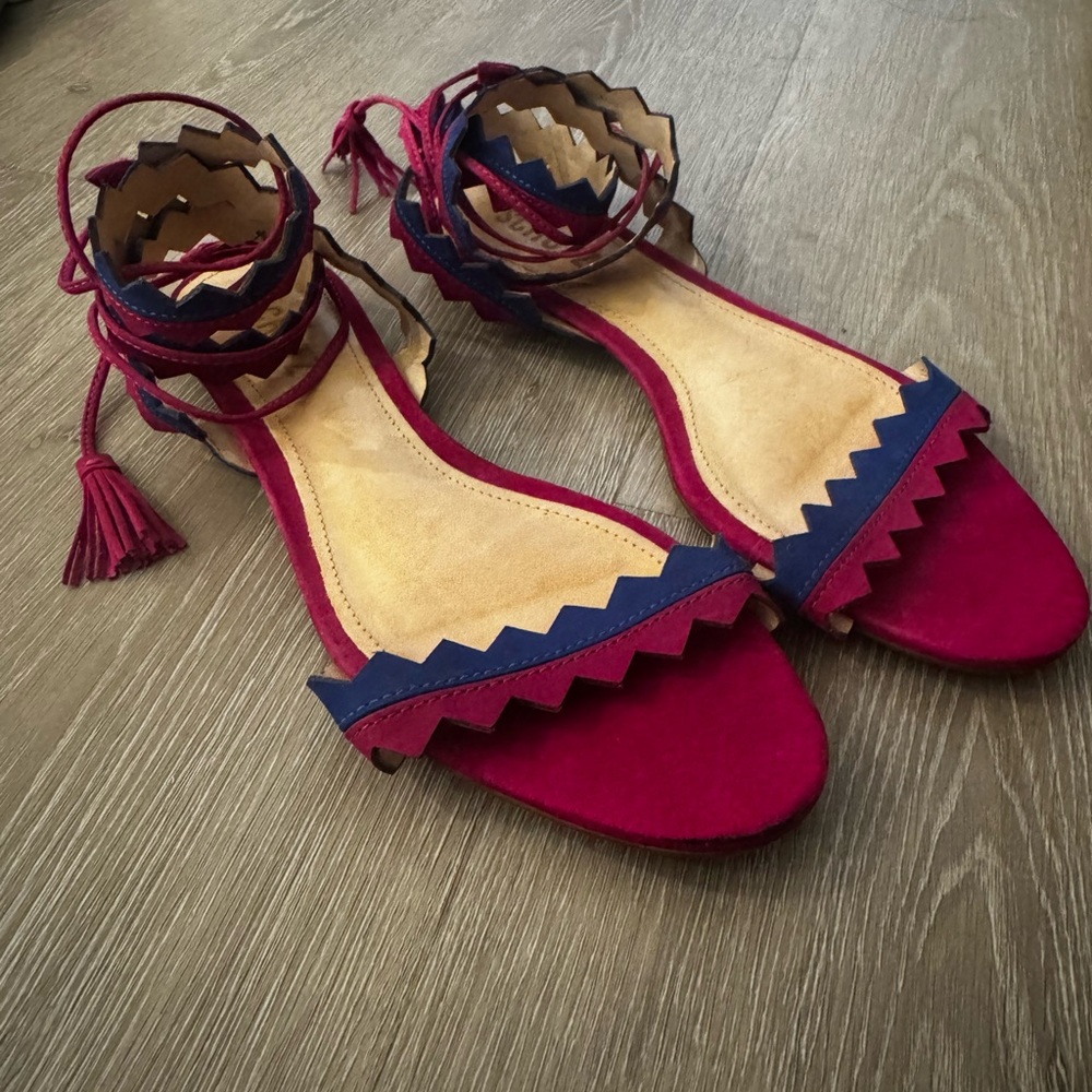 SCHUTZ Pink and Blue Ankle-Wrap Sandals